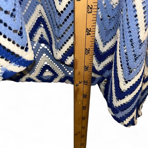 INC Blue White Tones Chevron See-Through Stripes Poncho w/Armholes L/XL - Picture 4 of 7